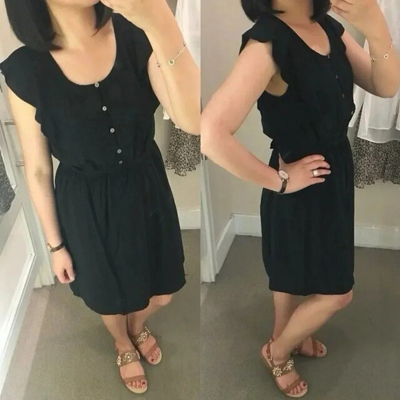 LOFT Black Short Sleeve‎ Collared Belted Button Front Dress Size Small Nwt - Picture 1 of 6